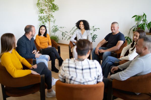 A group of co-workers talking